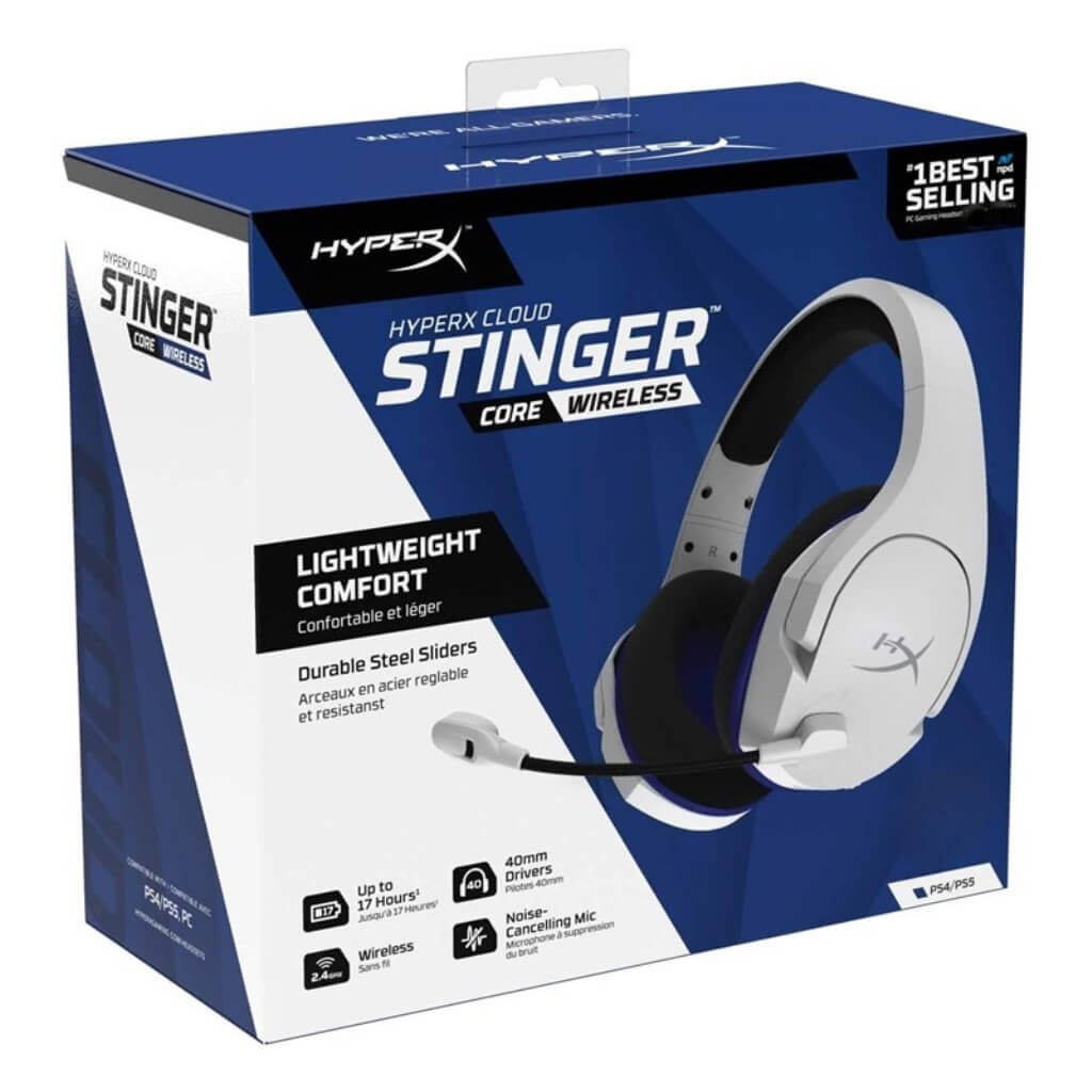 HyperX Cloud Stinger Core - Wireless Gaming Headset (White-Blue) - PS5-PS4